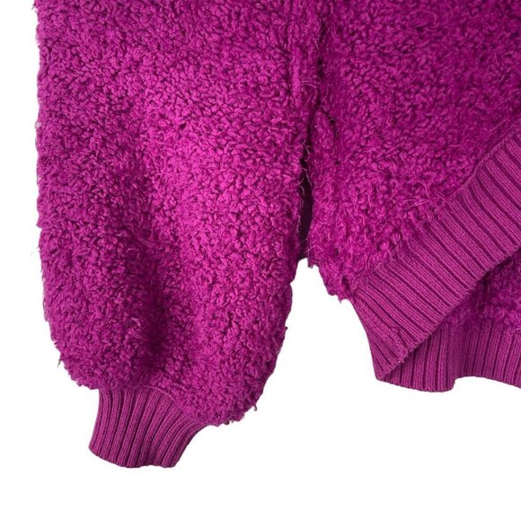 Free People Furry Time Hooded Jacket XS Cozy Sherpa Teddy Coat Zip Up Hot Pink - Picture 3 of 11